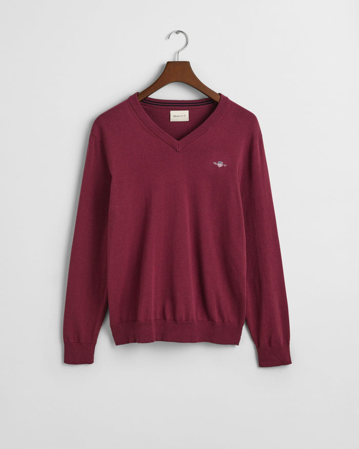 Cotton V-Neck Sweater in Wine