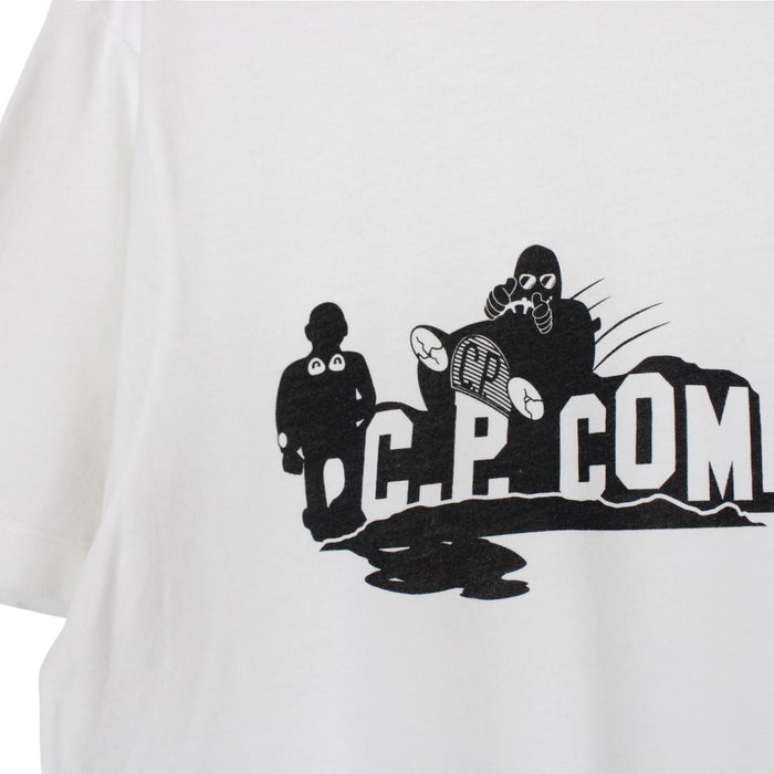 CP Company black and white comic print cotton t-shirt with pocket detail.