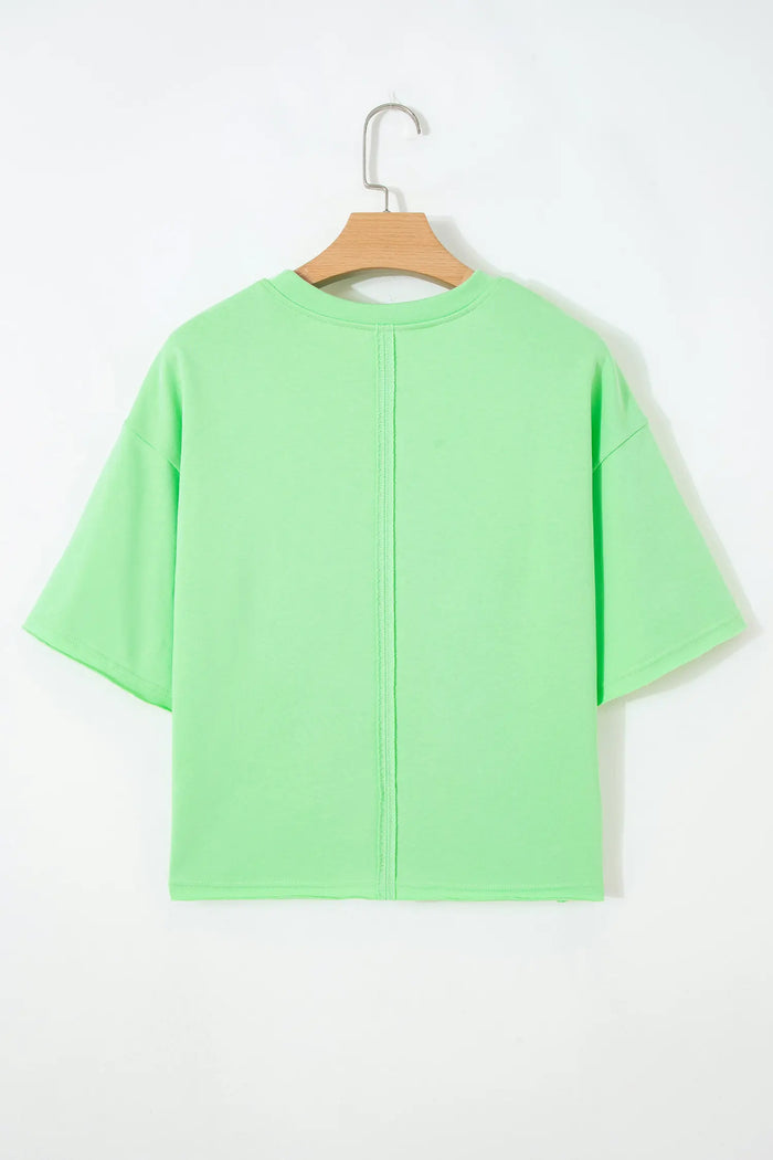 Crab Embroidered Patch Loose Round Neck Tee – Bright Green