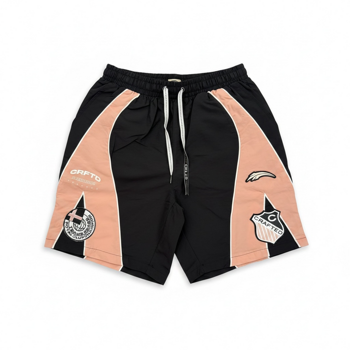 Black Crafted nylon shorts for men, showcasing a sleek design with adjustable waistband and durable fabric for casual wear.