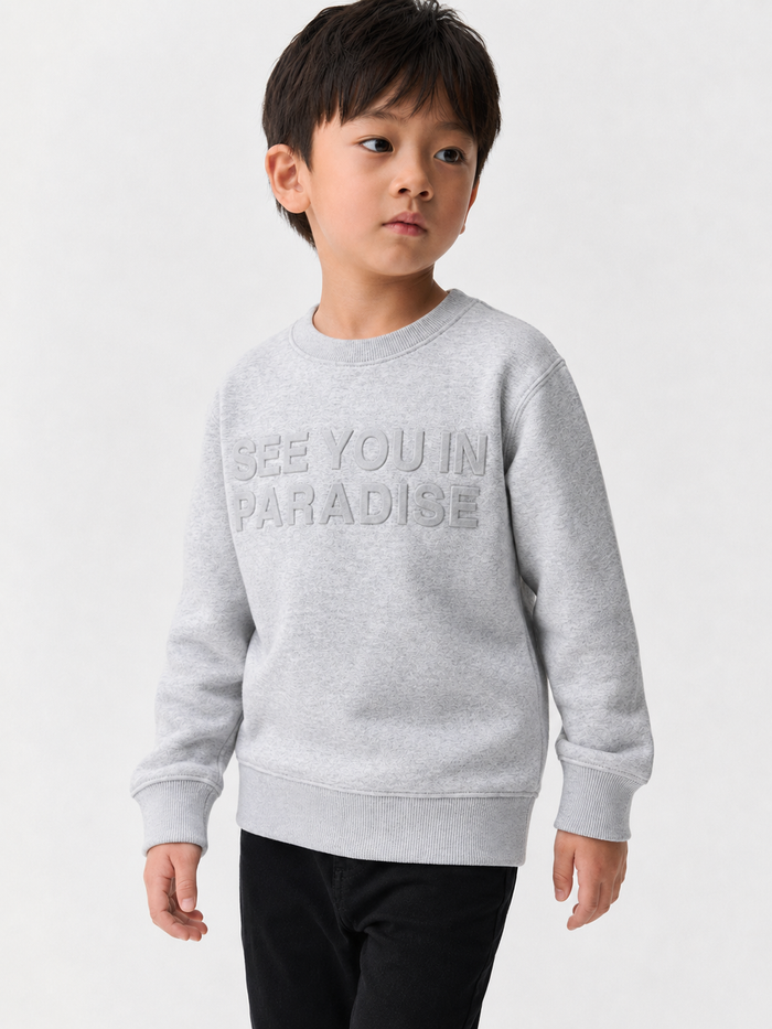 Jordan Craig Kids grey Paradise pullover crewneck sweater with a cozy knit texture, designed for children.