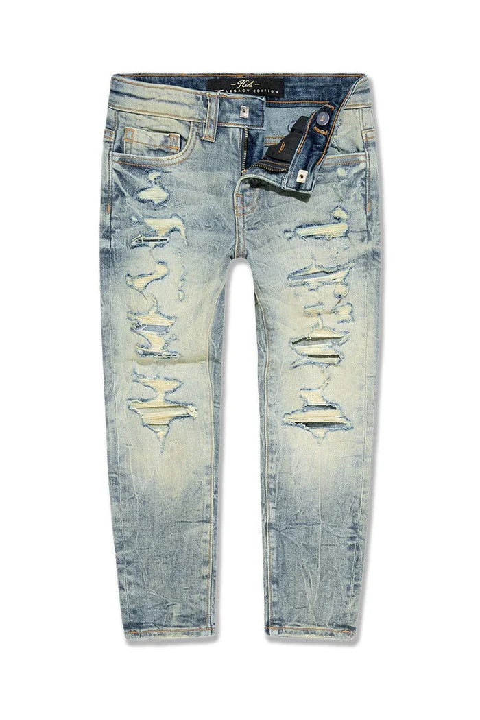 Jordan Craig Kids shredded denim jeans in desert color, featuring distressed details and a casual fit for kids.