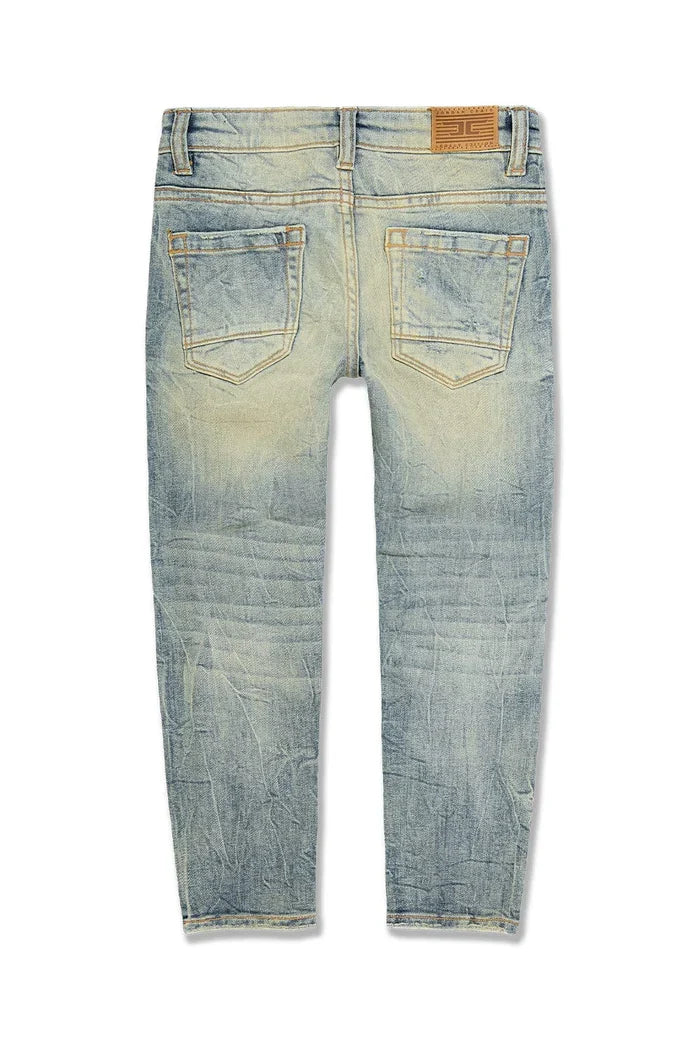 Jordan Craig Kids shredded denim jeans in desert color, featuring distressed details and a casual fit for young children.
