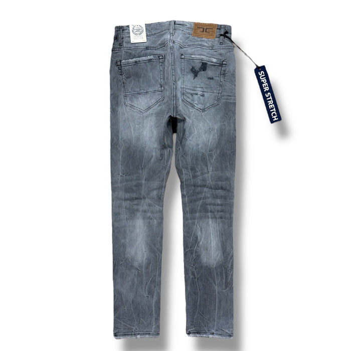 Jordan Craig Sean Denim with shreds in smoked grey, stylish distressed denim jeans showcasing ripped details and a modern fit.