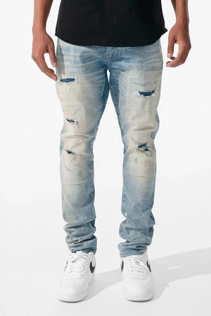 Jordan Craig Sean Dimensional Denim jacket in Iced Lager with textured design, featuring a stylish denim look and branded details.