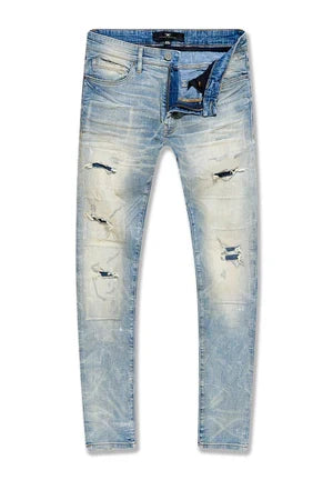 Jordan Craig Sean Dimensional Denim in Iced Lager, stylish blue denim jeans featuring textured detailing and a modern fit.
