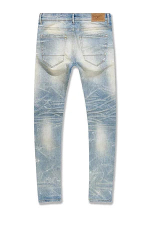 Jordan Craig Sean Dimensional Denim jacket in Iced Lager color, featuring textured denim fabric and stylish design.