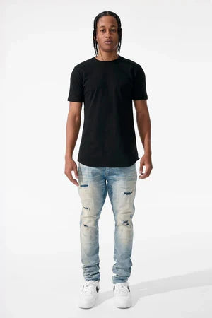Jordan Craig Sean Dimensional Denim in Iced Lager, stylish blue denim jeans with a textured, modern design, displayed on a plain background.