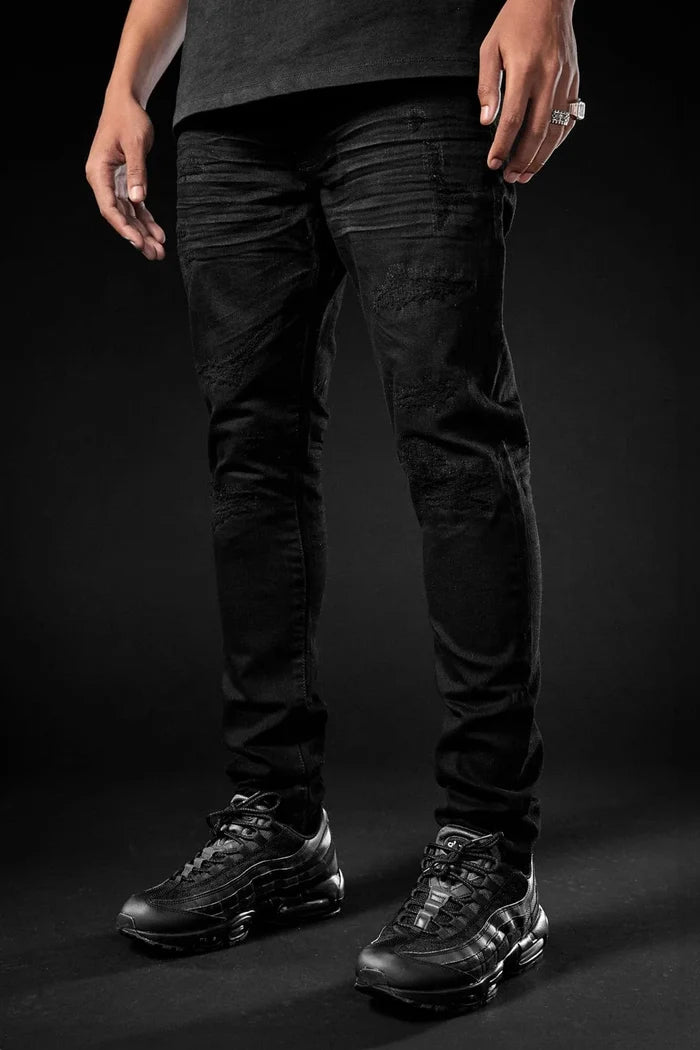 Jordan Craig Sean Tribeca black twill denim jacket with stylish collar and button details, displayed on a hanger.