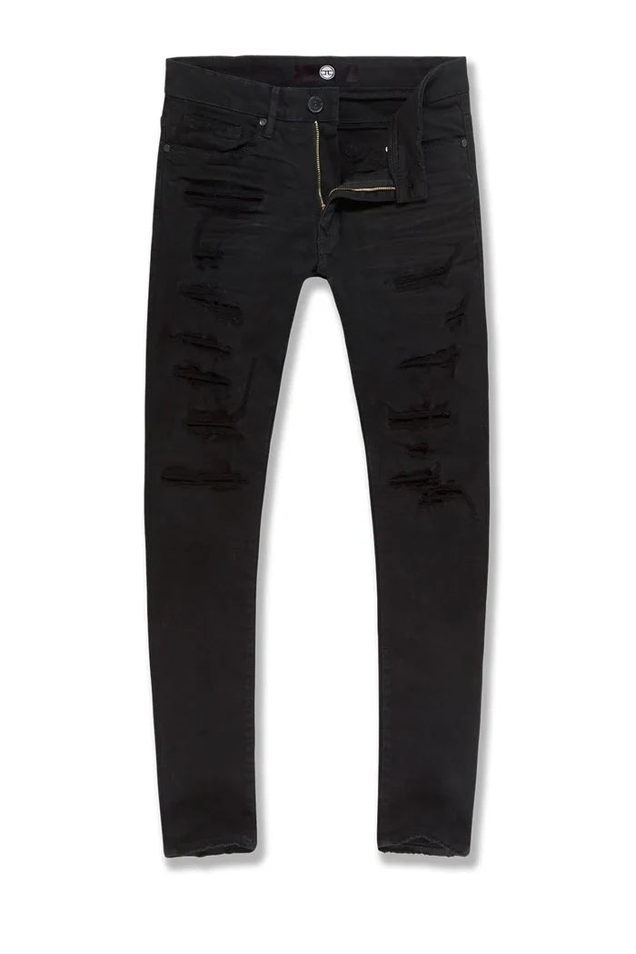Jordan Craig Sean Tribeca twill denim in black, showcasing the stylish black denim fabric and tailored fit of the JORDAN CRAIG brand.