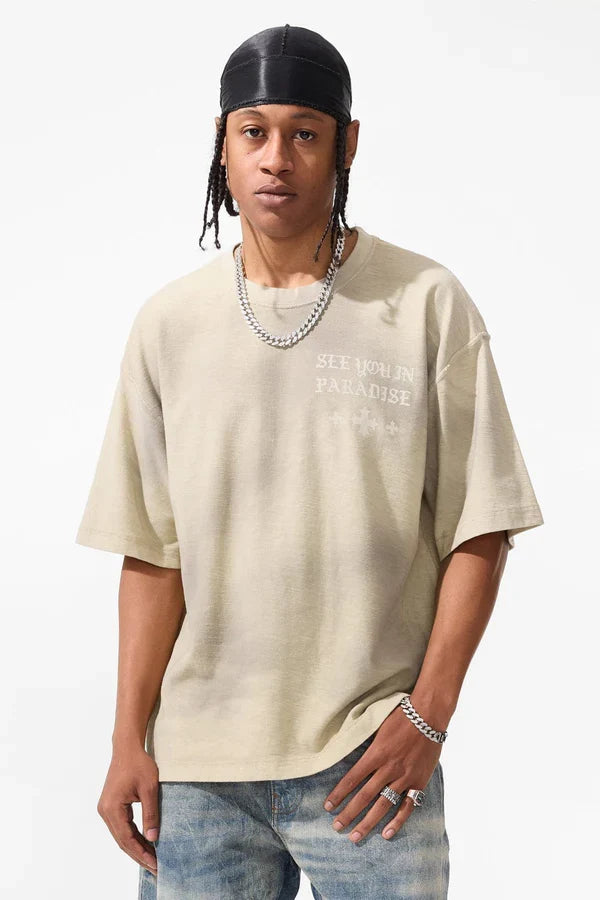 Cream wash Jordan Craig SYIP Inside Out T-Shirt with relaxed fit and subtle branding, casual style for everyday wear.