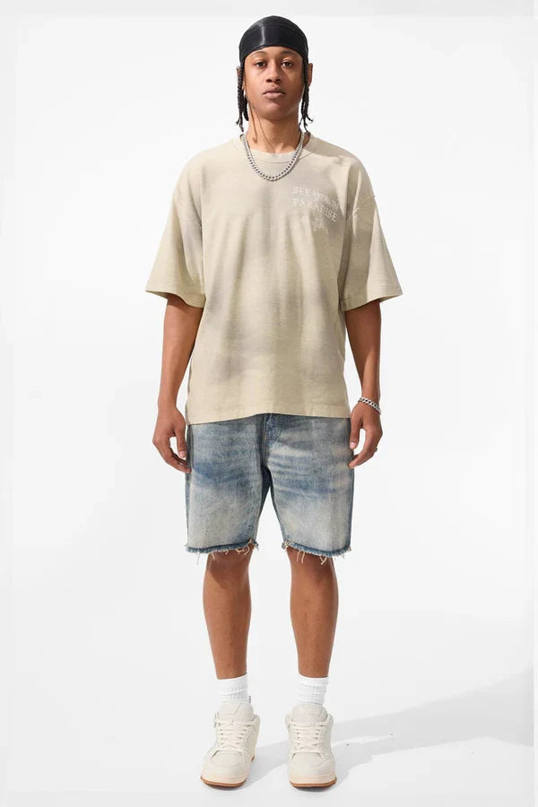 Jordan Craig "SYIP Inside Out" cream wash T-shirt, casual men's tee with a relaxed fit and soft fabric, front view.