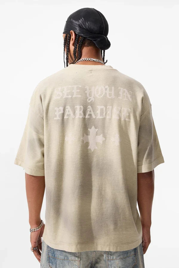 Cream wash Jordan Craig SYIP Inside Out T-Shirt with relaxed fit and subtle branding, casual style, and soft fabric.