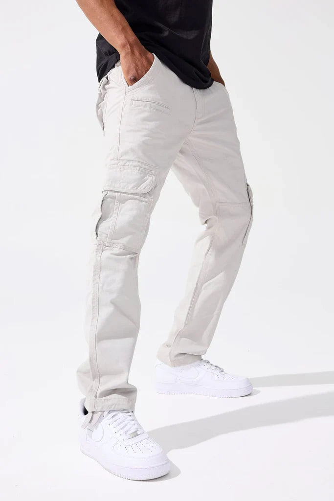 Jordan Craig Xavier OG cargo denim pants showing front view with multiple pockets and relaxed fit style.