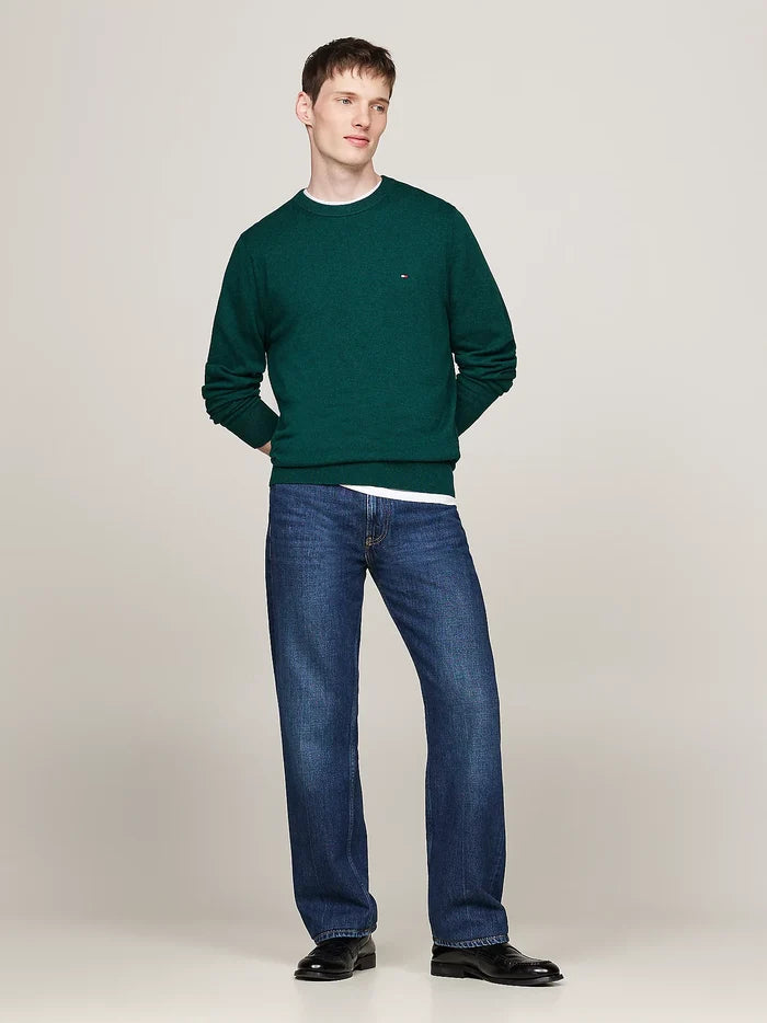 Crew Neck Jumper with Cashmere in Green