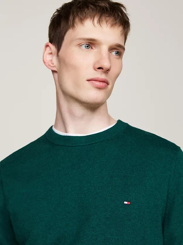 Crew Neck Jumper with Cashmere in Green