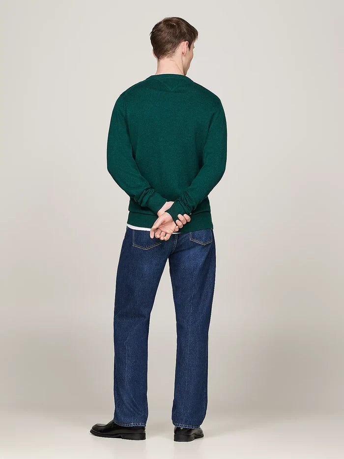 Crew Neck Jumper with Cashmere in Green