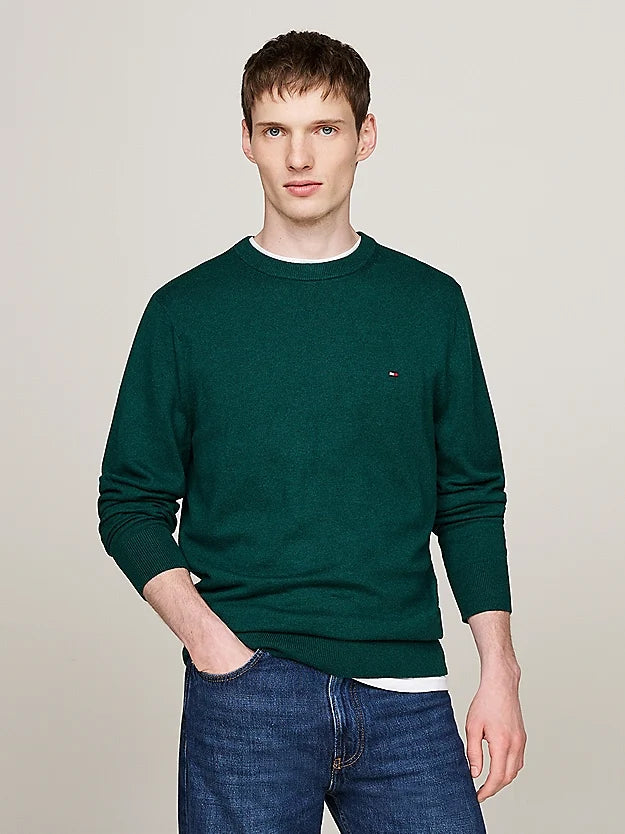 Crew Neck Jumper with Cashmere in Green