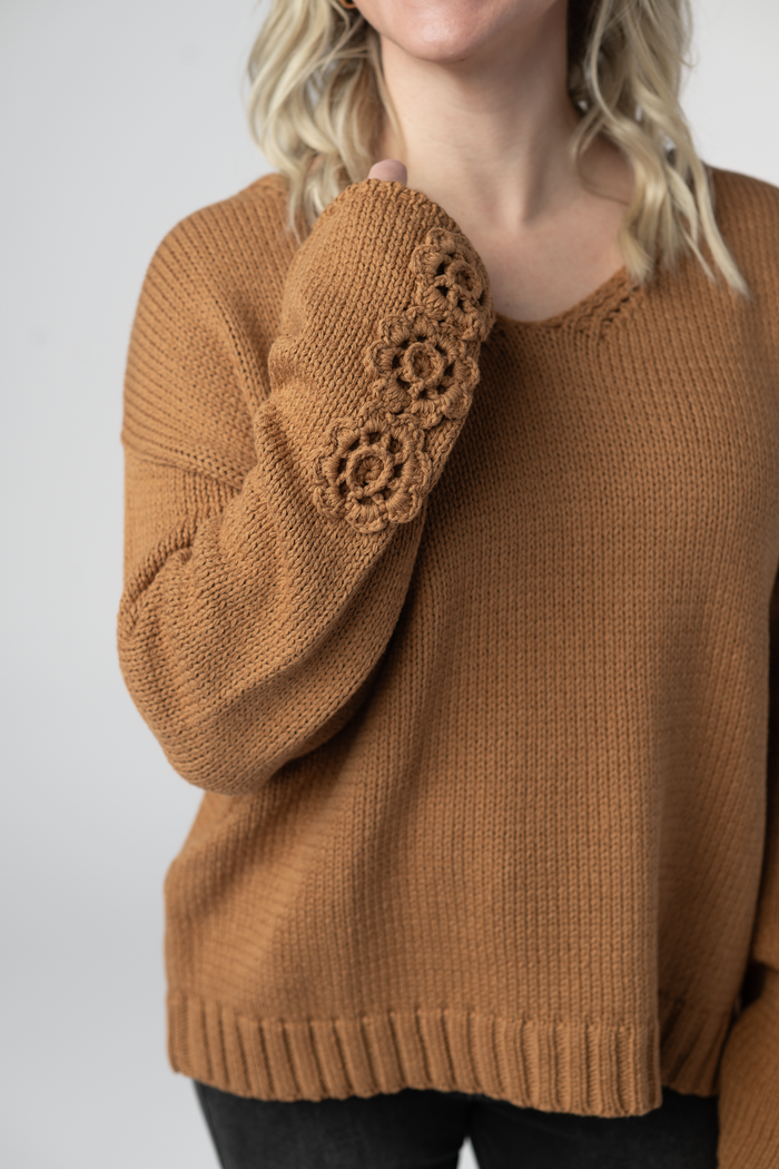 Crochet Sleeve Top - Camel by Michelle Mae