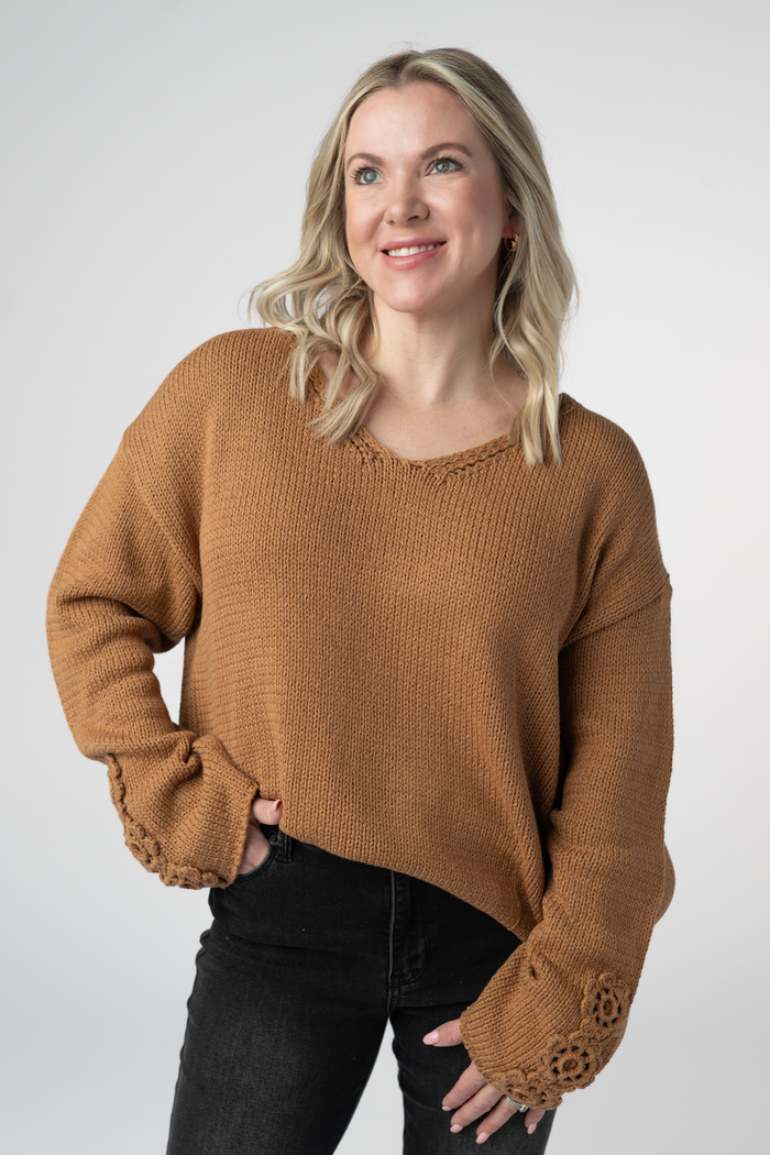Crochet Sleeve Top - Camel by Michelle Mae