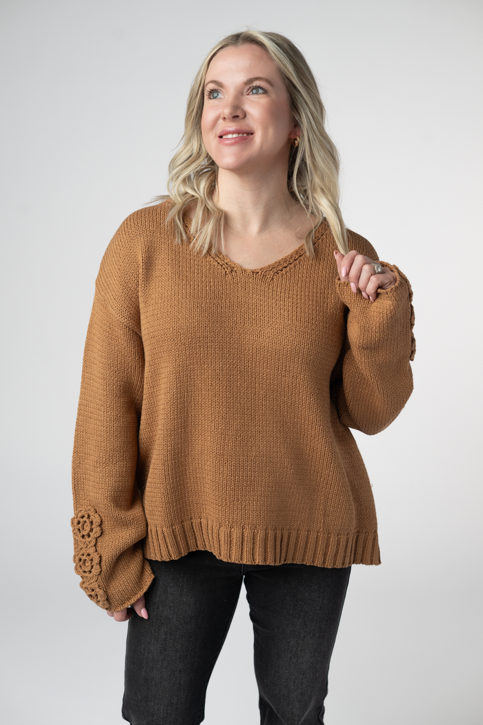Crochet Sleeve Top - Camel by Michelle Mae