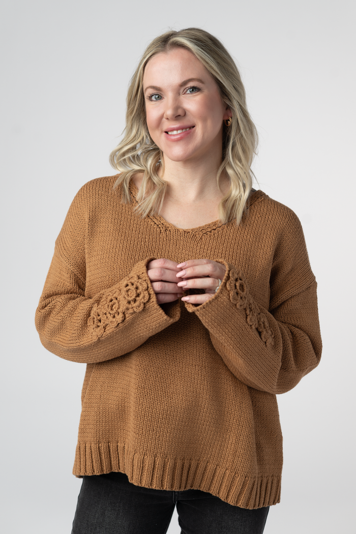 Crochet Sleeve Top - Camel by Michelle Mae