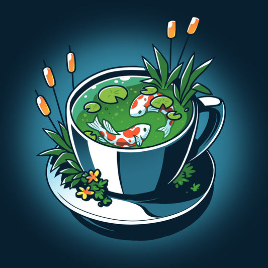 Premium Cotton T-shirt_TeeTurtle navy blue Cup of Koi featuring artistic teacup with two koi fish inside.