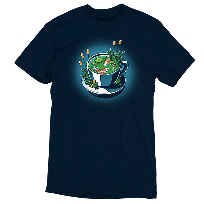 Premium Cotton T-shirt_TeeTurtle navy blue Cup of Koi featuring artistic teacup with two koi fish inside.
