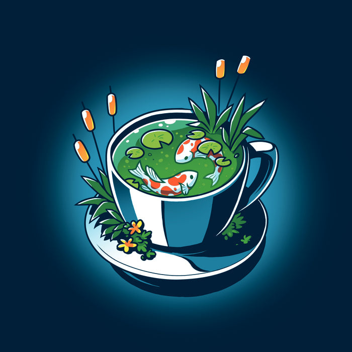 Classic Cotton T-shirt_TeeTurtle navy blue Cup of Koi featuring artistic teacup with two koi fish inside.