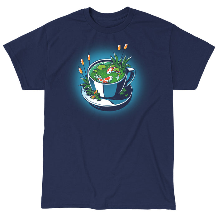 Classic Cotton T-shirt_TeeTurtle navy blue Cup of Koi featuring artistic teacup with two koi fish inside.