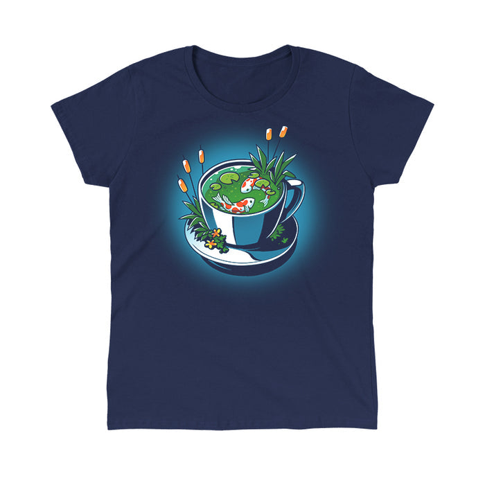 Classic Cotton T-shirt_TeeTurtle navy blue Cup of Koi featuring artistic teacup with two koi fish inside.
