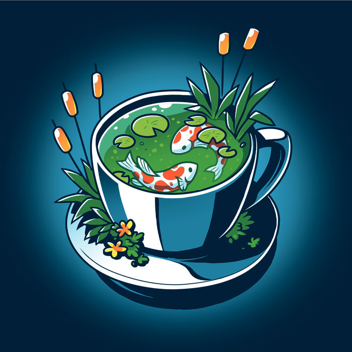 Long Sleeve T-shirt_TeeTurtle navy blue Cup of Koi featuring artistic teacup with two koi fish inside.