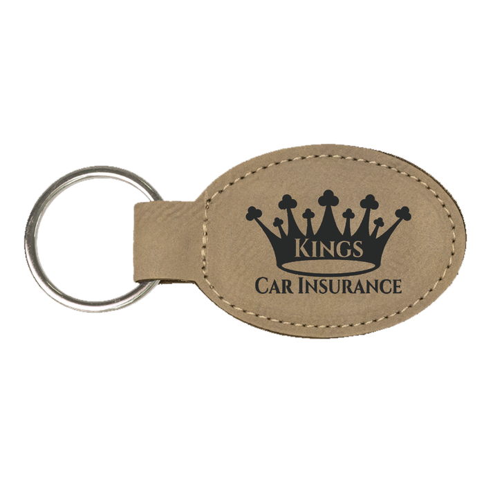Custom Laserable Leatherette Oval Keychain - 3" x 1 3/4"  - LZR