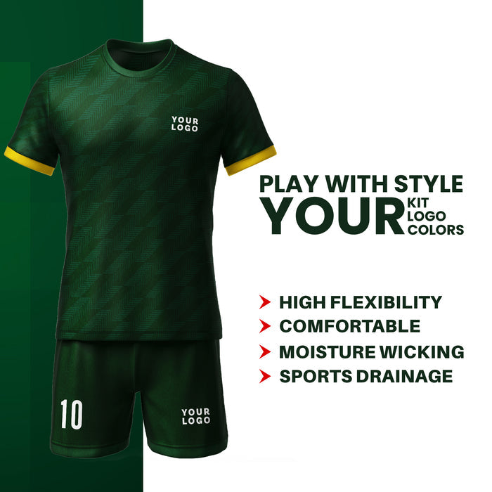 Green sports kit with 'Your Logo' on a green and white background