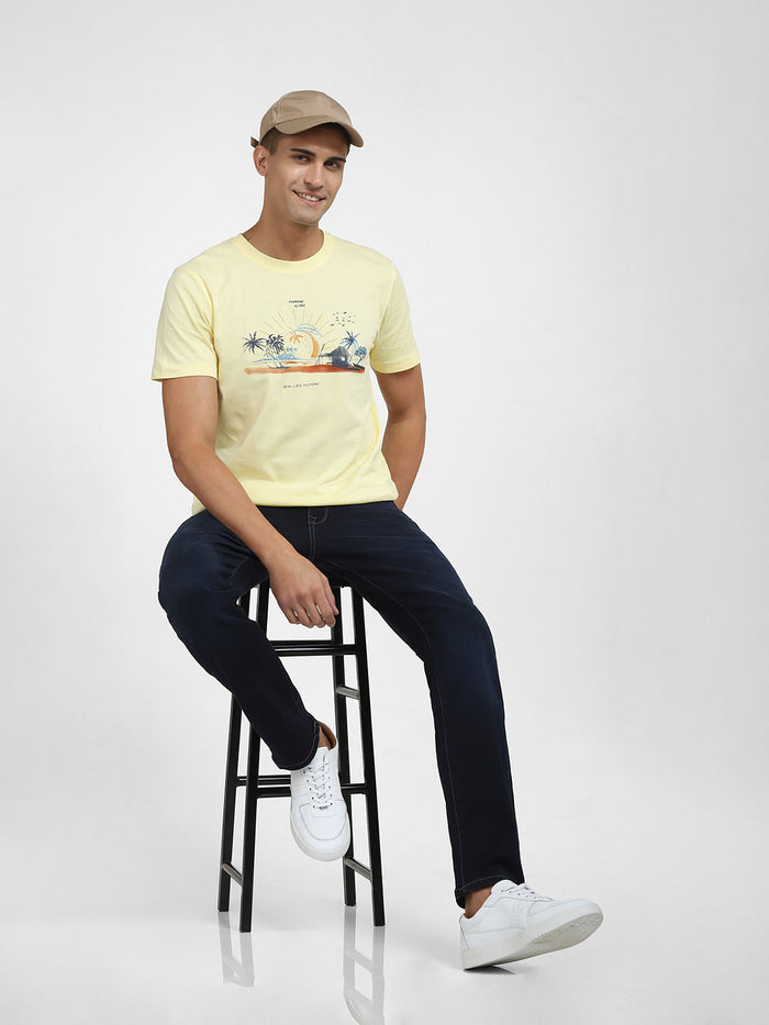 Dark Blue Mid Rise Faded Straight Fit Jeans
