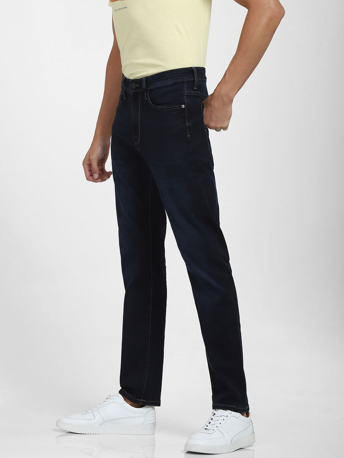 Dark Blue Mid Rise Faded Straight Fit Jeans