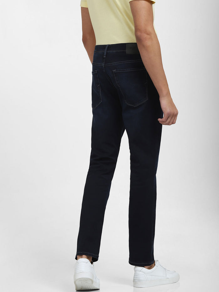 Dark Blue Mid Rise Faded Straight Fit Jeans