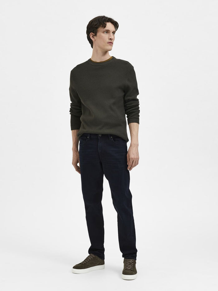 Dark Blue Mid Rise Scott Straight Fit Jeans