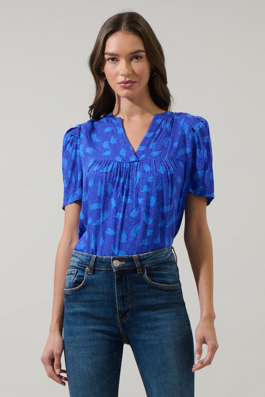Darya Strokes Ferma Split Neck Top