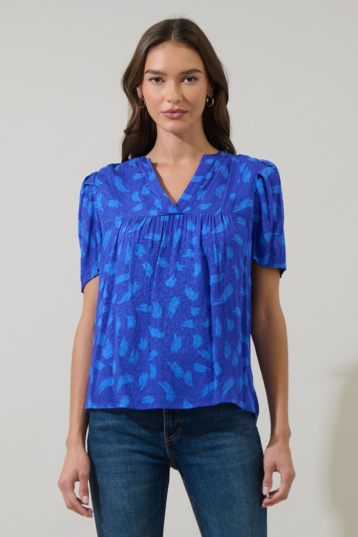 Darya Strokes Ferma Split Neck Top