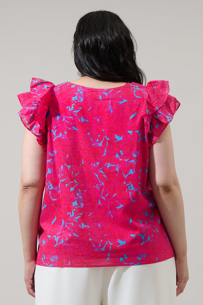 Delina Floral Tiffy Ruffle Top Curve