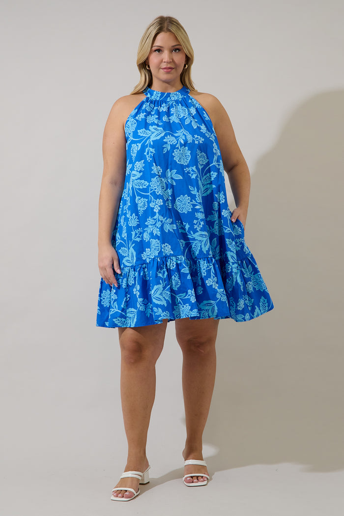 Della Halter Mini Dress Curve Persa Floral