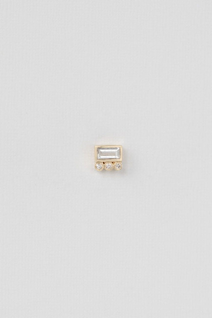 Diamond Baguette Single Earring - White Diamonds 14k Yellow Gold