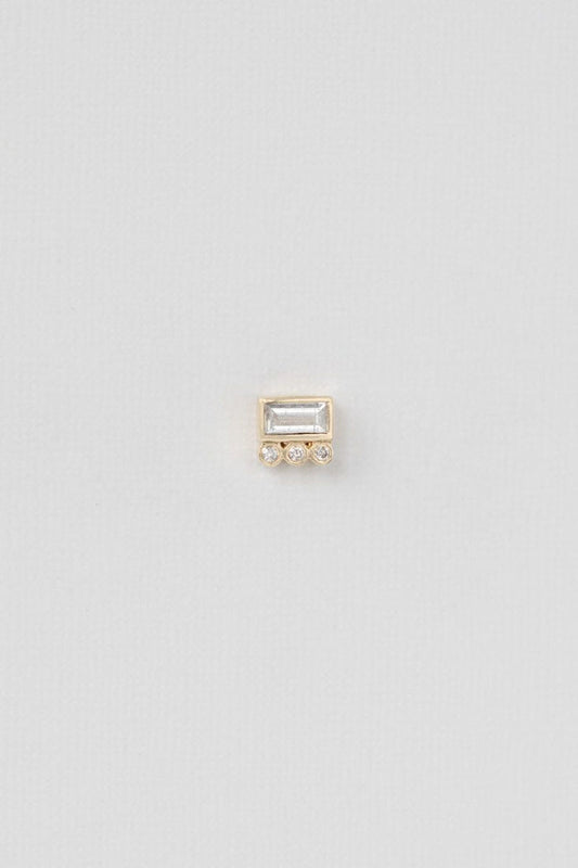 Diamond Baguette Single Earring - White Diamonds 14k Yellow Gold