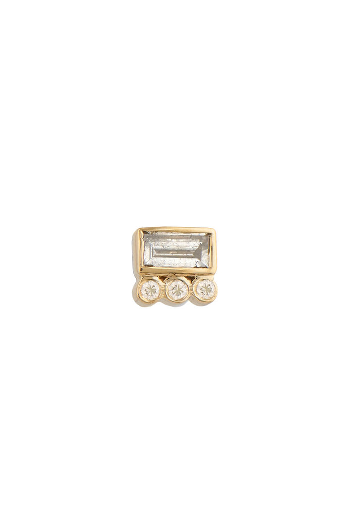 Diamond Baguette Single Earring - White Diamonds 14k Yellow Gold