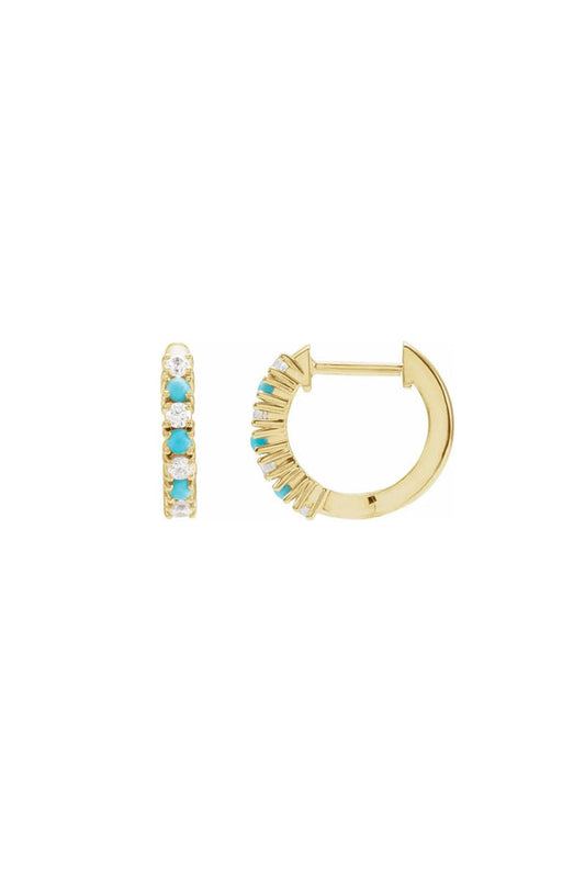 Diamond & Turquoise Hoop Earrings - Yellow Gold