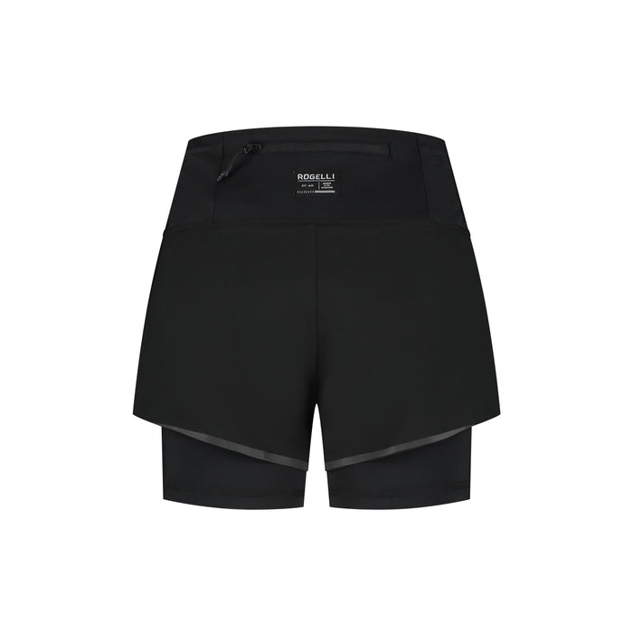 Rogelli Distance 2-in-1 korte hardloopbroek dames zwart achterkant.