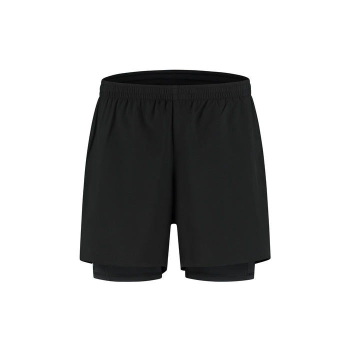 Rogelli Distance 2-in-1 korte hardloopbroek heren zwart voorkant.
