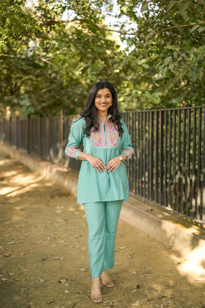 Divi Embroidered Coord Set- Green