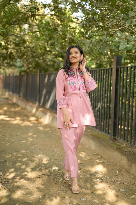 Divi Embroidered Coord Set- Light Pink